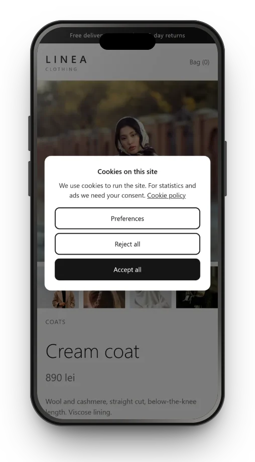 The same product page on a phone.